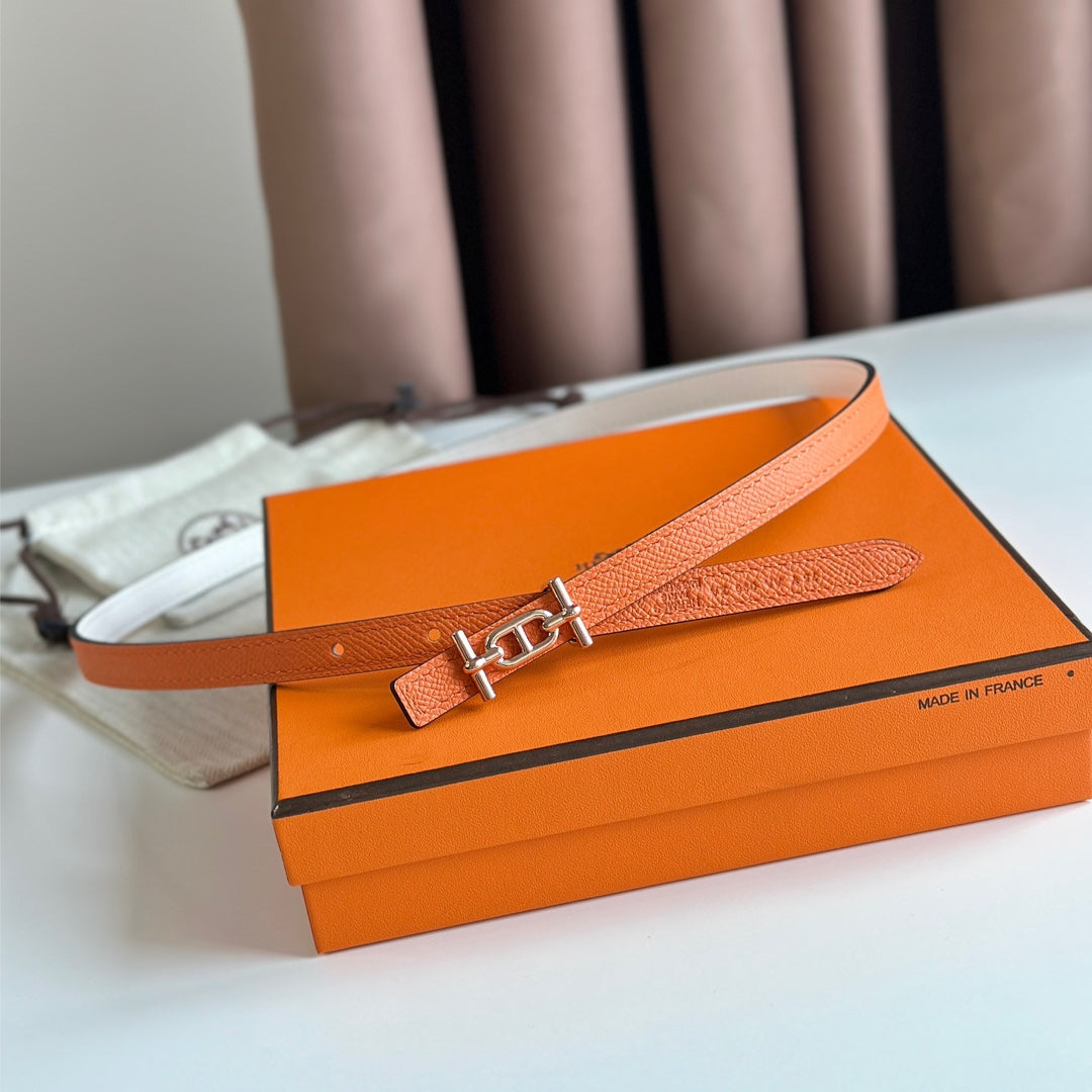 HM ANCRE BUCKLE & REVERSIBLE WHITE AND ORANGE LEATHER STRAP 13MM COPPER HARDWARE