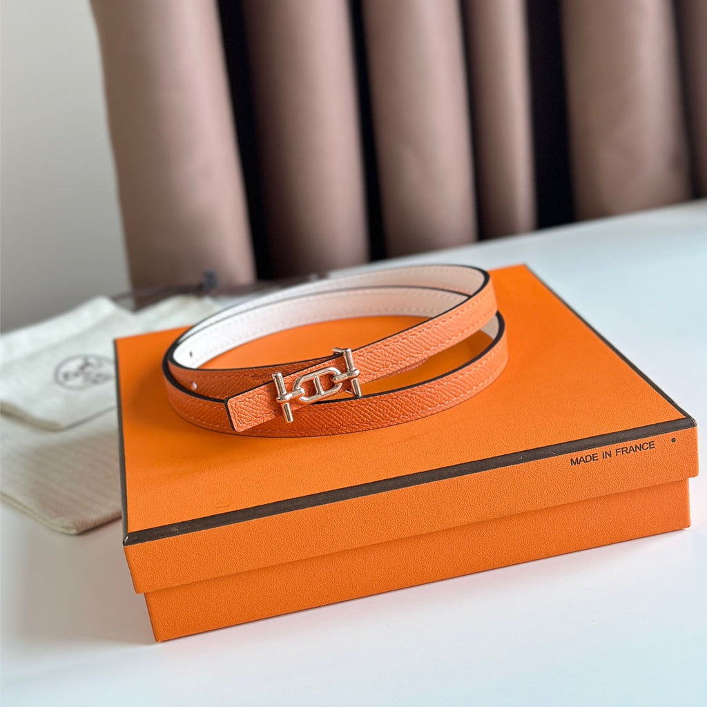 HM ANCRE BUCKLE & REVERSIBLE WHITE AND ORANGE LEATHER STRAP 13MM COPPER HARDWARE