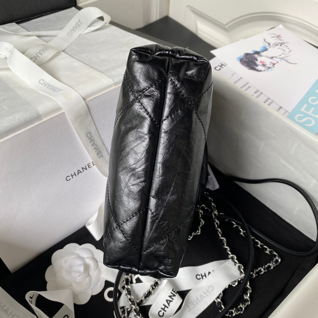CC 24S Hobo 22 Bag 20cm Black Aged Lambskin