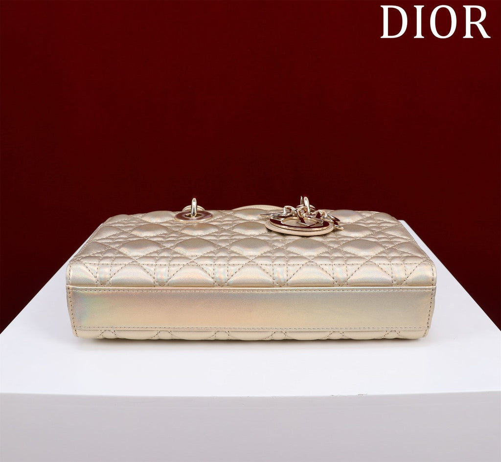 medium lady d-joy 26 beige metalic lambskin