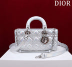 medium lady d-joy 26 silver metalic lambskin