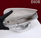 medium lady d-joy 26 silver metalic lambskin