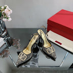 Vlogo Signature Slingback 70 Gold Black Calfskin With Crystals