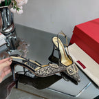 Vlogo Signature Slingback 70 Gold Black Calfskin With Crystals