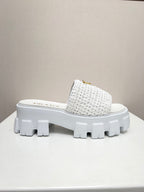 PRA THICK-SOLED CROCHET SANDALS WHITE WOVEN FABRIC