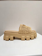 PRA THICK-SOLED CROCHET SANDALS BEIGE WOVEN FABRIC