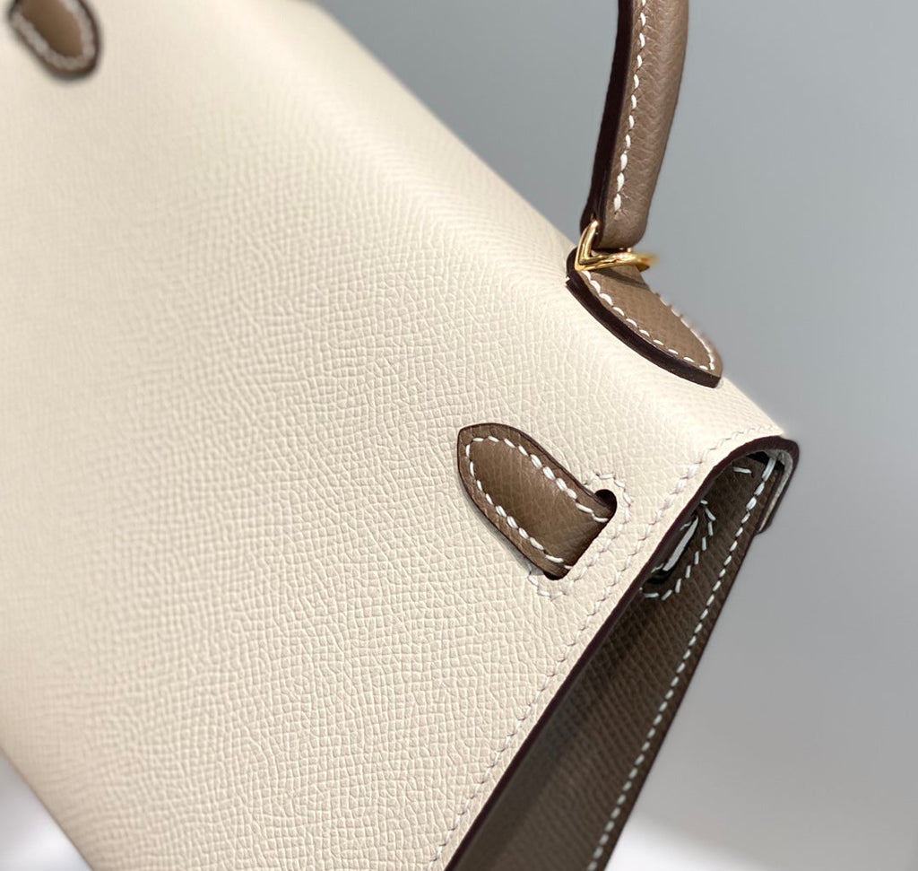 HM Mini Kelly 19cm Cream Etoupe Epsom Gold Hardware