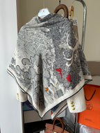 Retourala Nature Hermes Scarf 140 CM White Black Colorful Silk