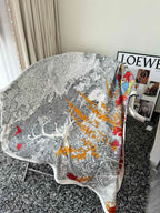 Retour A La Nature Shawl 140 CM White Black Colorful Silk