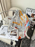 Retourala Nature Hermes Scarf 140 CM White Black Colorful Silk