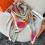 Retourala Nature Hermes Scarf 140 CM Green Gray Colorful Silk