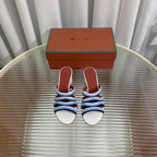 High Hee 60 Sprightly Charms Mule Sandal White Cloud Blue Navy Calfskin