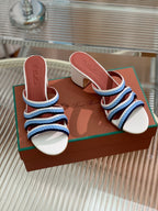 High Hee 60 Sprightly Charms Mule Sandal White Cloud Blue Navy Calfskin