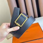 TUBE H BELT BUCKLE & REVERSIBLE BLACK LEATHER STRAP 38MM GOLD HARDWARE