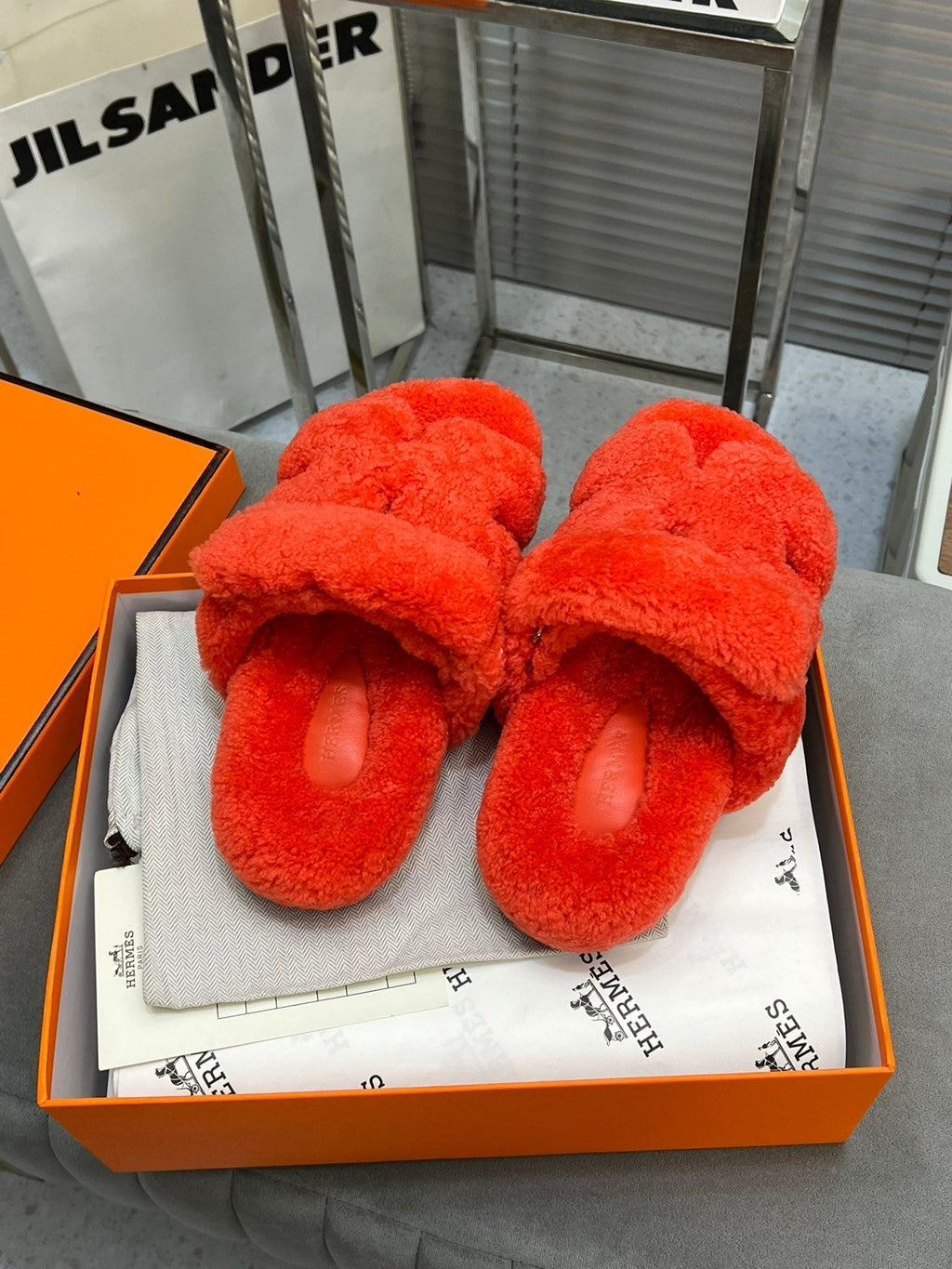 HM Chypre Sandal Red Orange Fleece Wool  953868