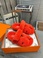 HM Chypre Sandal Red Orange Fleece Wool  953868