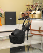 SL SUPER HIGH HEELS SANDAL BLACK SATIN-BLACK CRYSTAL