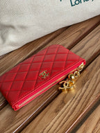 cc zipped wallet 14cm red caviar gold hardware