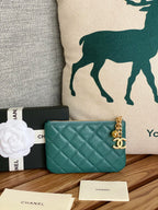 cc zipped wallet 14cm dark green caviar gold hardware