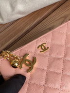 cc zipped wallet 14cm light pink caviar gold hardware