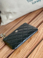 cc zipped wallet 14cm black lambskin silver hardware