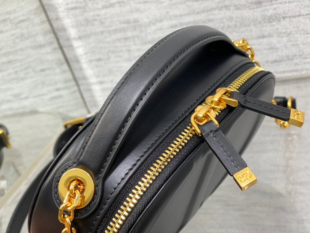 CD Oval camera bag 18 black cowhide leather