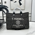 CC Deauville Tweed Bag Black Leather Silver Hardware 14