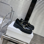 HIGH FLAT SANDALS WITH DOUBLE STRAP-DESIGN LEATHER BLACK