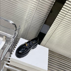 HIGH FLAT SANDALS WITH DOUBLE STRAP-DESIGN LEATHER BLACK