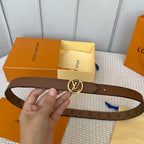 LV CIRCLE 25MM REVERSIBLE BELT MEDIUM BROWN MONOGRAM CALFSKIN GOLD HARDWARE