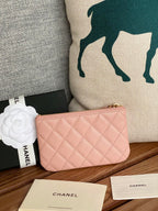 cc zipped wallet 15 light pink caviar gold hardware