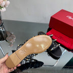 VT 25 Rockstud Flat Sandals Black PVC Sheepskin