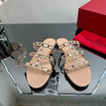 VT 25 Rockstud Flat Sandals Beige PVC Sheepskin