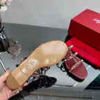 VT 25 Rockstud Flat Sandals Ruby Red PVC Sheepskin