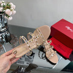 VT 25 Rockstud Sandals 65mm Beige PVC Sheepskin