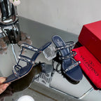 VT 25 Rockstud Sandals 65mm Navy Blue PVC Sheepskin
