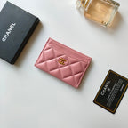 CC CARD HOLDER 11.2 LIGHT PINK CALFSKIN GOLD ICON