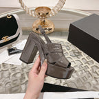 sandals chocolate patent crumpled lambskin