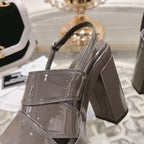sandals chocolate patent crumpled lambskin