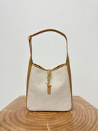 le 5a7 small 23 cream canvas brown calfskin