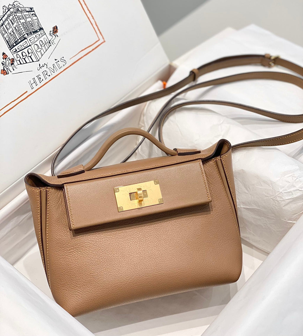 Hermes 21 Bag Light Brown with Gold Buckle Calfkin 250274