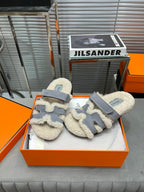 HM Chypre Sandal In Grey Suede And Fleece Lining 953831