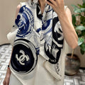 CC Square Scarf 140 CM In White Colorful Cashmere And Silk 418149