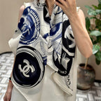 CC Square Scarf 140 CM In White Colorful Cashmere And Silk 418149