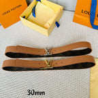 LV Initiales 30mm Reversible Belt Gold Rotating Buckle Tan Brown Leather