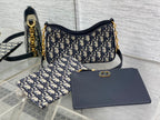 CD Hobo Avenue Bag 21 Dark Blue Black Leather Cotton