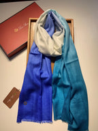LP Scarf 190 CM In Blue White Gradient Dark Green Cashmere And Silk 945595