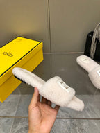 FENDI BAGUETTE SLIDE SLIPPERS IN WHITE WOOL