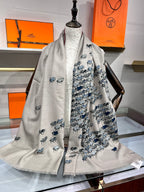 Hermes velvet scarf 185 CM Rice Gray Cotton Fabric