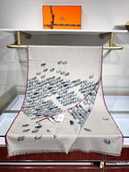 Hermes velvet scarf 185 CM Rice Gray Cotton Fabric